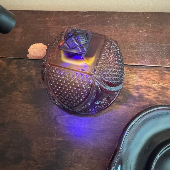 Vintage Antique? Depression Pressed Red Cadmium Glass Covered Butter Dish GLOWS - Picture 13 of 15